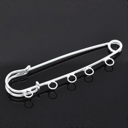 100Pcs Support de Broche Brooches Safety Pin 5 Holes Silver Plated 7x2cm 201009