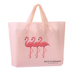 50Pcs/Pack Custom Printed Shopping Bag Degradable Flamingo Frosted Reusable Tote Clothing Store Bag Gift Boutique Pink