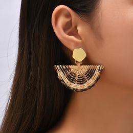 Bohemia Female Handmade Woven Vine Rattan Dangle Earrings For Women Trendy Geometric Semicircle Big Drop Earring Jewellery Gifts
