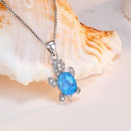 Colourful Gemstone Cute Turtle Pendant Necklace White Gold Plated Jewellery for Women Gift
