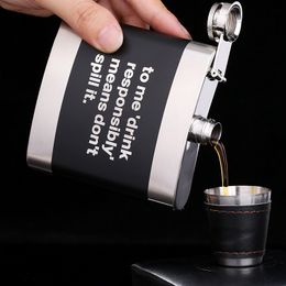 Laser English Letter Hip Flask 6oz Black Stainless Steel Hip Flask Metal Liquor Bottle Square Whiskey Flagon Alcohol Bottles Gift WVT0820