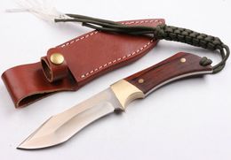 Hochwertiges D2-Stahl-Survival-Messer mit feststehender Klinge, Tanto Point Satin Blade, Outdoor-Camping, Wandern, Jagdmesser mit Lederscheide