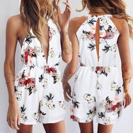 Bohemian Style Playsuit Floral Print Sexy Deep V Rompers Short Overalls Top Feminino Women Clothes Casual Summer Beach Jumpsuit T200704