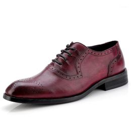 Dress Shoes Luxury Men Genuine Leather Brogue Carving Oxfords Square Toe Formal Wedding Party Business Office