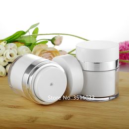 10pcs/lot 50g Empty Airless Cosmetic Cream Round Container Jar White Colour With Pressed Pump emulsion Bottle