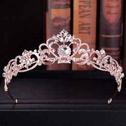 AiliBride Rose Gold Crystal Wedding Crown Tiara For Bridal Headpiece Princess Diadema Women Wedding Hair Jewellery Accessories J0121