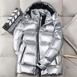 Men Down Jacket New Shiny Fabric Hooded Top Quality White Duck Thick Winter Warm Parka Waterproof Plus size 4XL 201223