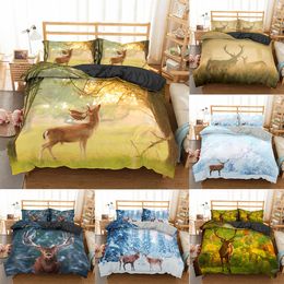 Homesky 3D Deer Bedding Set Luxury Soft Duvet Cover King Queen Twin Full Single Double Bed Set Pillowcases Bedclothes 201127