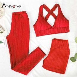 ATHVOTAR Two Piece Shorts Set Women Top and Pants Anti Cellulite Leggings High Waist 3 Tracksuits Sweat Suits 211221