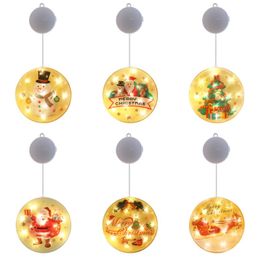 Xmas Led Hanging Light Merry Christmas Tree Window Hanging Lighted Pendant Colour Printing Round Shape Curtain Lights