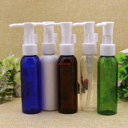 60pcs 60ml white clear blue brown Round Plastic White Pump Shampoo Bottle 60cc PET Cleaning Lotion and Shower Gel Containergood package