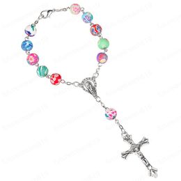 catholic decade rosary 8 mm round colorful polymer clay bead rosary Bracelet Decade Rosary