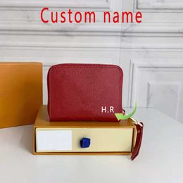 Custom name design wallet simple zipper for women wallet Fashion high quality 5 colors card holder empreinte lady's purse mini clutch bag with orange box 60067
