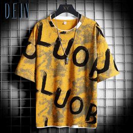 OEIN 2021 Letter Print Men T-shirts Summer Hip Hop Basic Cotton Tee Streetwear Casual T Shirt Male Tops Fashion Men's Clothing G1222