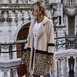 New Open Stitch Flocking Plush Jacket Women Autumn Winter Leopard Patchwork Jacket Coat Female Casual 201026