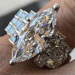 Size 5-10 Wedding Rings Luxury Jewellery 925 Sterling Silver Large Marquise Cut White Topaz CZ Diamond Gemstones Party Eternity Women Engagement Band Ring Gift