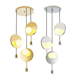 Modern Bedroom LED Pendant Lamp White Glass Shade Nordic Creative Gold/Chrome Stainless Steel Restaurant Bar Staircase Hanging Lights G4