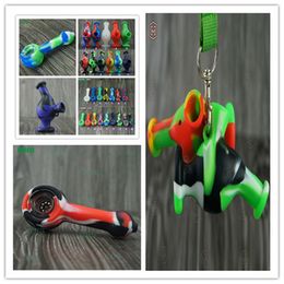 tobacco Silicone smoking pipe water Hand Spoon Hookah Bongs multi Colours silicone oil dab rigs weeding pipe for smoking twisty glass blunt