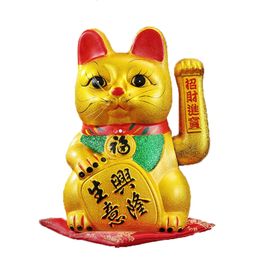 Cute 7inch Gold Ceramic Lucky Cat Figurines Feng Shui Wealth Ornaments Electric waving Shaking Hands Home Decoration Accessories T200710