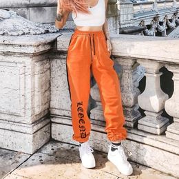 Women Loose Sweatpants Harajuku Trousers Autumn Female Orange Letter Printed Joggers Pants Hip Hop Dance Pants Plus Size 201106