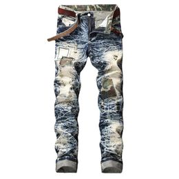 Jeans da uomo 2021 Pantaloni da uomo in denim mendicante lavato con toppe dritte sottili da uomo Pantaloni da uomo stile casual alla moda
