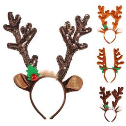 Christmas Decorations Cute Cartoon Antler Shape Headband With Jingle Bell Kids Adult Headwear Reindeer Ornaments Hair Decoration1