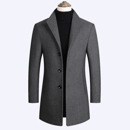 Men's Wool Blends Men's Autumn and Winter Wool Coat Casual Midlength Windbreaker Jacket Male Solid Colour Single Breasted Long Sleeve Trench Coat 220930