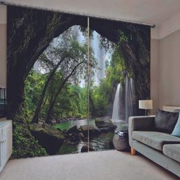 high quality curtain Cave waterfall living room bedroom photo curtains simple pink blackout curtain LJ201224