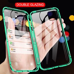 360 Magnetic Adsorption Metal Case For iPhone 12 11 Pro XS Max XR Double-Sided Glass Case For iPhone 7 Plus SE Magnet Cover