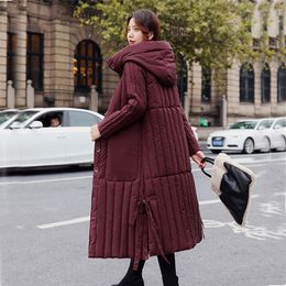 Hooded Long parka down parka women winter coat jacket Long style off the knee down cotton padded jacket for women 206 201110