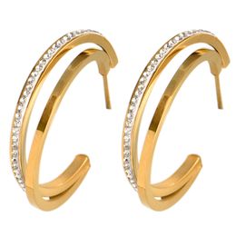 Fashion jewelry earring designer titanium stainless steel diamond geometric multi circle stud earrings for women girls students