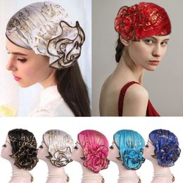 Women Flower Muslim Cancer Chemo Hat Hair Loss Turban Head caps Scarf flower Bronzing Cap