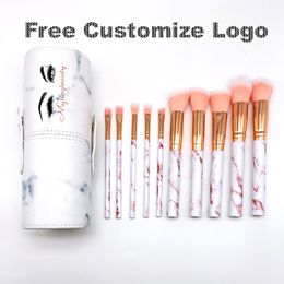 10 pcs set Marble Makeup Brushes with PU Bucket Blush Powder Eyebrow Eyeliner Highlight Concealer Contour Foundation Makeup Brush Set