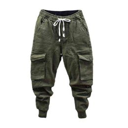 Idopy Men`s Cargo Pants Harem Style Loose Fit Drop Crotch Elastic Waist Ankle Length Multi Pockets Trousers For Male H1223