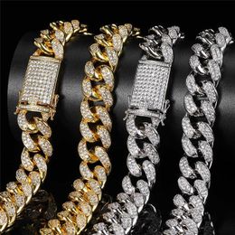 Wholesale 19mm 16-24inch Gold Plated Bling CZ Stone Cuban Chain Necklace Bracelet Hip Hop Rapper Street Jewellery for Men Hot Gift
