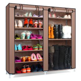 Solid Colour Double Rows High Quality Shoes Cabinet Shoes Rack Large Capacity Shoes Storage Organiser Shelves DIY Home Furniture 201030