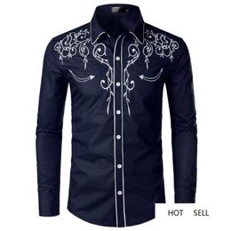 Hot Sale Dress Shirts Turn Down Fashion Collar Long Sleeved Shirts Mens Embroidery