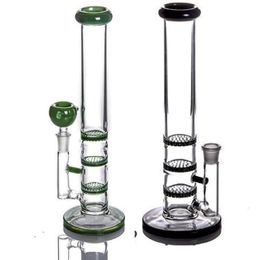 hookahs Glass Bong Water Pipe Triple Disk Honeycomb perc dab bubbler 11inches 14mm joint