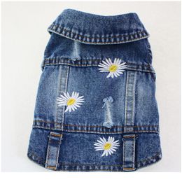 Old Jean Small Dog Clothes Puppy Dog Jacket Vest Cowboy Pet Coat Hole Daisy Embroidered Clothing For Small301x