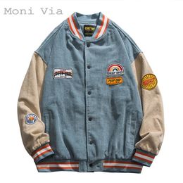 Monivia Autumn Winter Men's Baseball Jackets Embroidered American Letters Thick Corduroy Coat Male Harajuku Retro Uniform 220301