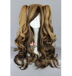 Lolita Brown Mix Lange Curly Fashion Party Cosplay Wig Heat Resistant 2Clips