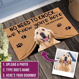Wdspring Custom Printing Your Dog No Need to Knock we know you're here Design Customize Text Doormat Dog Mat 201119