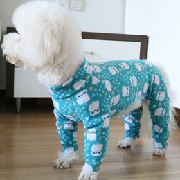 Pet Dog Jumpsuit Puppy Polar Fleece Printed Fabric Clothes For Small Dogs Long Sleeve Pullover Bouncy Sweatshirt Casual Pyjamas T200710
