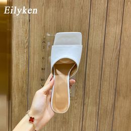 Eilyken High Quality Soft Leather Casual Mules Thin High Heel Sandals Summer Women Square Toe Outdoor Slippers Dress Shoes X1020