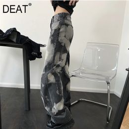 DEAT new spring fashion women's clothing high waist printed vintage hip hops full length denim pants female jeans WL01802M 201105