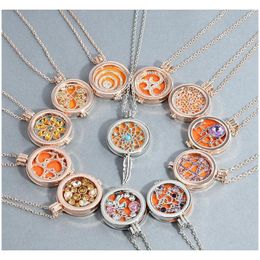 Rose Gold Flower Dream Catcher Essential Oil Diffuser Necklace Diamond Locket Charm Aromatherapy Jewelry With 3Pcs Washable Insert Aleuj