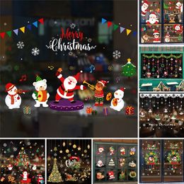 Merry Christmas Stickers Santa Claus Deer Xmas Tree Frozens Snowflake Wall Window Stickers Ornaments Navidad New Year Decor Y201020