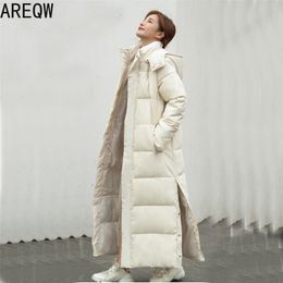 Thick X-long Down Parka Women with Hood Down Jacket Winterr Coat Cultivate Morality Fashion Eiderdown Hoodie with Thick 201217