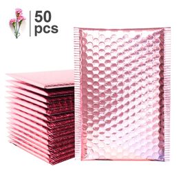 Speedy Mailers 50pcs Rose Gold Bubble Envelope Foam Foil Shipping Mailing Bag Bubble Mailer Envelopes for Gift Packaging Y200709