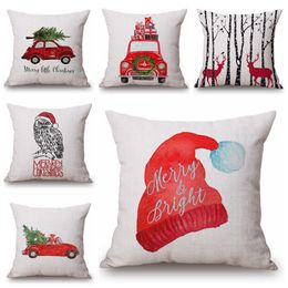 Christmas Pillow Covers Linen Square Throw Pillow Cases Sofa Car Decorative Pillow Cushion Cover Home Decor Xmas Tree Elk 6 Designs YG845